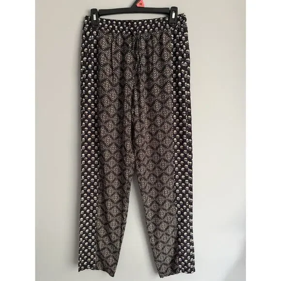NWT Michael Stars Jordan Pant XS Black Beige Printed Wide Leg Pull On Pants Boho