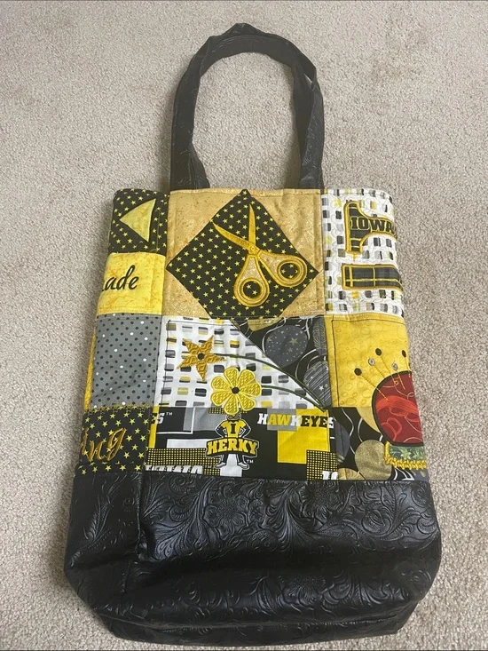 Handmade Hawkeye-Inspired Quilted Tote Bag in Yellow and Black