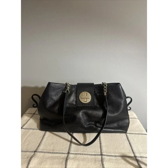 Kate Spade New‎ York Black Town Road Elena Leather Shoulder Bag Tote Gold Chain