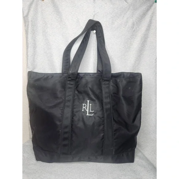 Lauren Ralph Lauren Tote Bag Black Classic Embroidered Logo in Silver