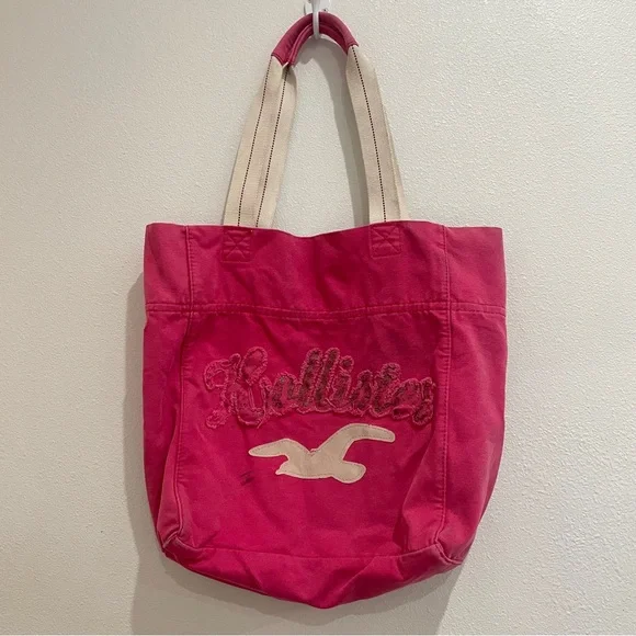 Vintage Hollister Pink Canvas Tote Book School Bag Vtg Y2K