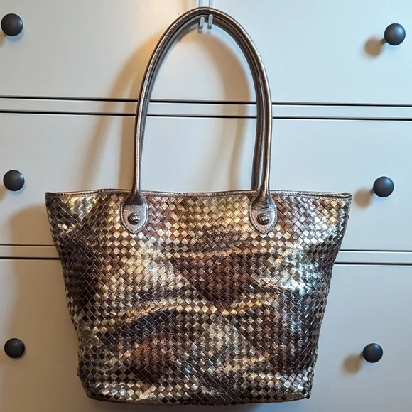 Elliot Luca Habsna Metallic Leather Woven Tote‎ Bag