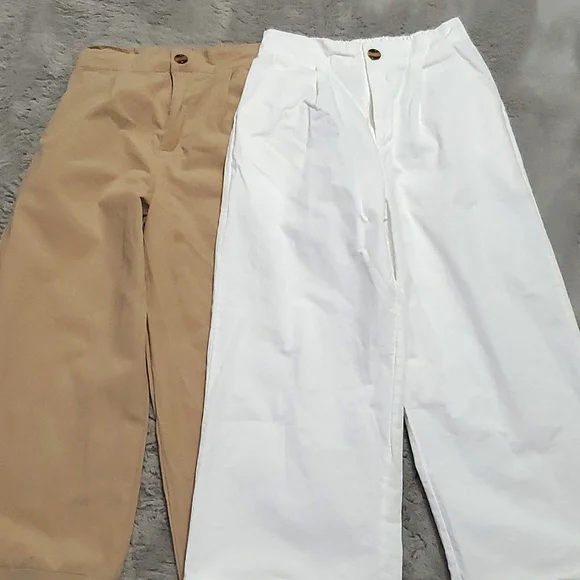 Petite wide leg pants highwaisted white and khaki bundle