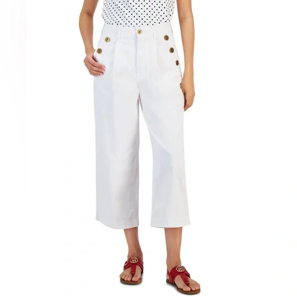 Tommy Hilfiger Wide-Leg Sailor Chino Pants in White, Size 16, New w/Tag