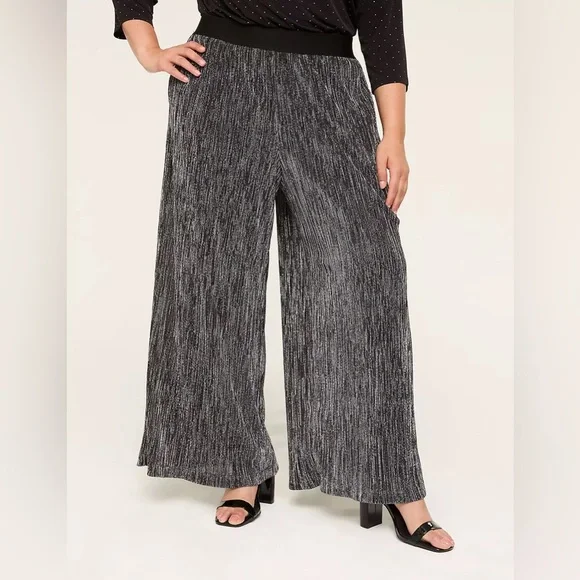 Lane Bryant Womens Pull-On Shine Knit Pleated Wide Leg Metallic Holiday Party 18