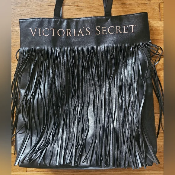 Victoria's Secret Black Fringe Large Tote Bag
