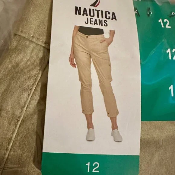 Nautica Jeans Women's Chino Pant Size 12 Khaki Stretch Relaxed Fit Ankle Length