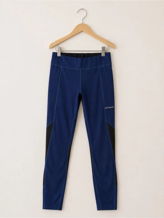 Patagonia Women’s Medium Blue Black Mesh Running Workout Leggings Activewear