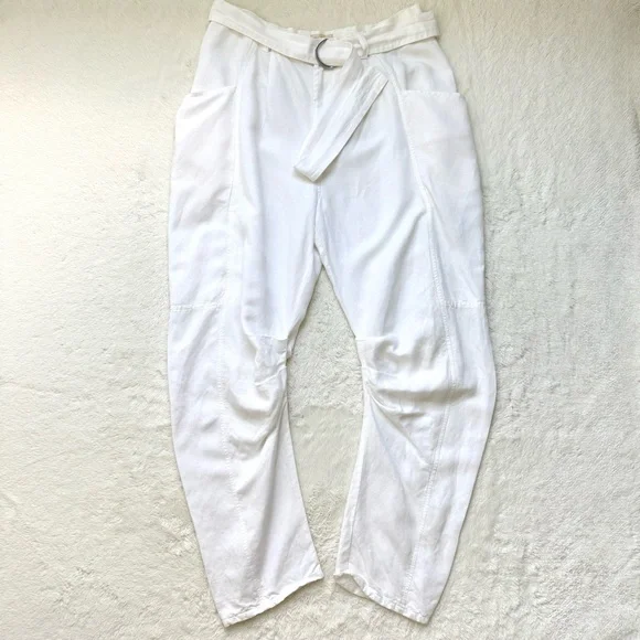 Pilcro Athropologie Tucked-Knee‎ Tapered Trousers Women’s 29 White Linen Blend