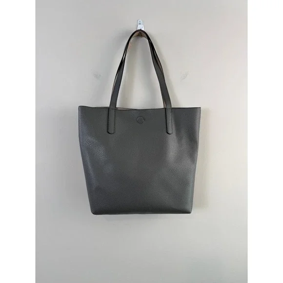 Pebbled Faux‎ Leather Tote Bag Women Large Grey Minimalist Shoulder Bag
