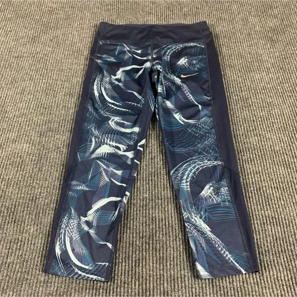 Nike Leggings Womens Small Blue Power Crop Stretch Dri Fit Pockets Yoga‎ Gym Run
