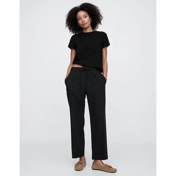 New Gap Pants Size XL Mid Rise Easy Twill Pull On Elastic Drawstring Waist Black