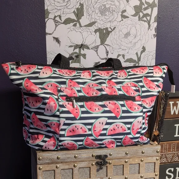 Striped Watermelon Watercolor Tote