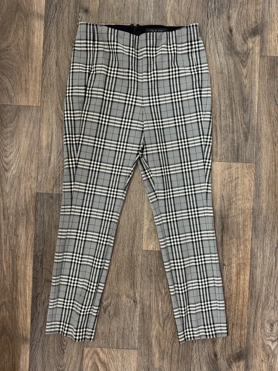 Rag & Bone Simone Plaid Check Ankle Pants Black Tan Women’s 10 Made in USA