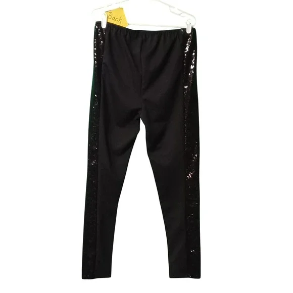Venus Black Sequin Side Panel Leggings Womens Large Elastic Waist J81528 FA18