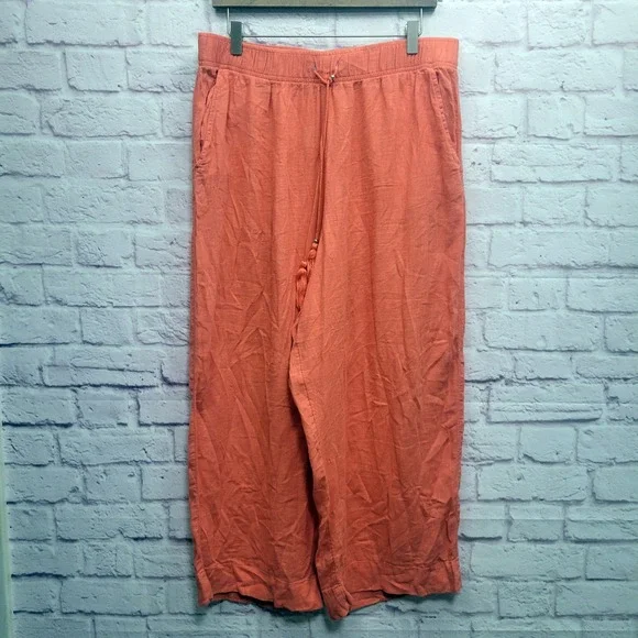 C&C California Linen Blend Wide Leg Pants Womens XL Coral Boho Coastal Beachy