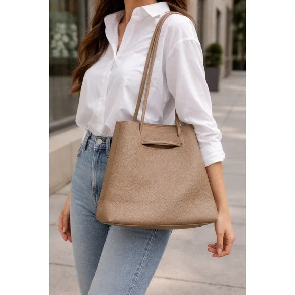 8 Other Reasons Vegan Leather Slouchy Bucket Tote Bag Taupe Neutral Minimal