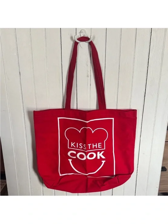 Kiss The Cook Red Canvas Tote Bag