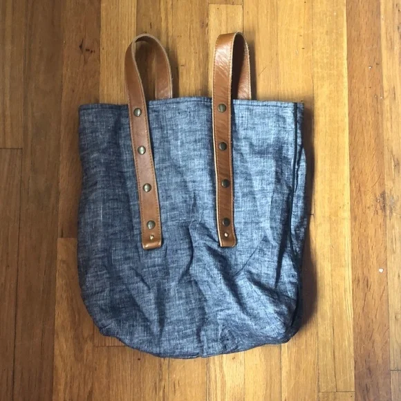 Fabric and Handle chambray and leather‎ tote