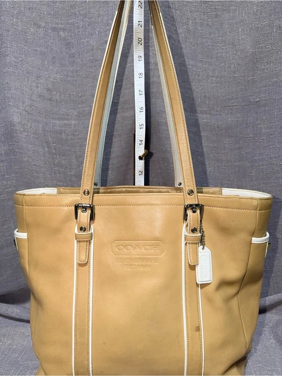Coach Tan Leather Tote with White Trim
