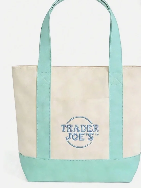 NWT TRADER JOE'S MINI PASTEL GREEN CANVAS TOTE BAG, NEW SPRING PASTEL COLOR