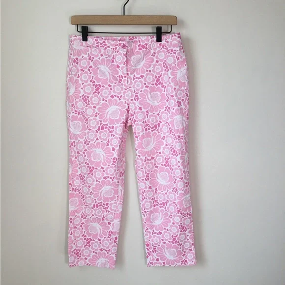 Lilly Pulitzer Pink and White Floral Capri Cropped Pants