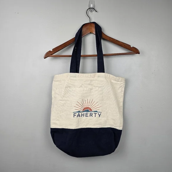 Faherty Brand Cotton Canvas Tote Bag Signature Logo‎ 15×14.5 Navy Cream