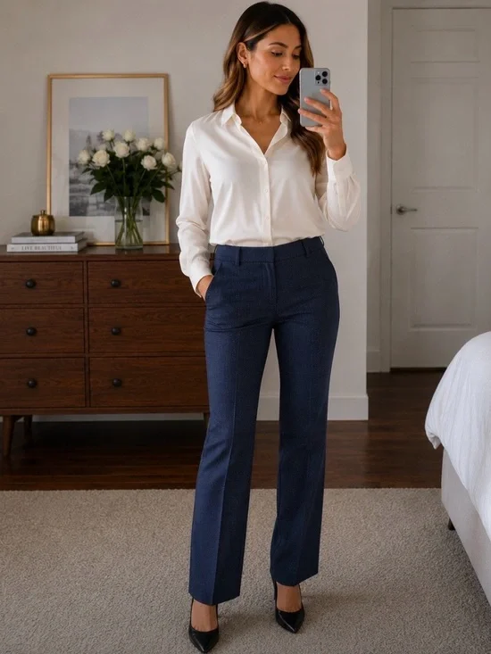 Lafayette 148 New York Barrow Italian Wool Pants Navy Blue Career Trouser Size 8
