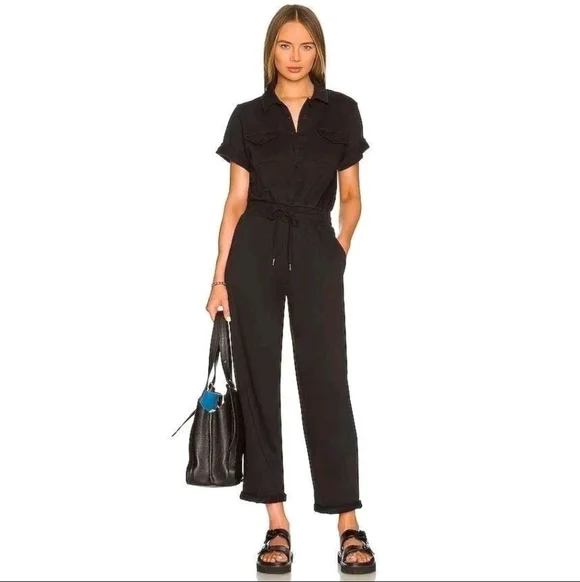 525‎ America Revolve Jumpsuit Black French Terry Utility Short Sleeve Size S