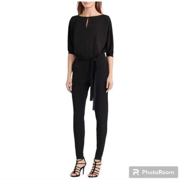 Lauren Ralph Lauren Keyhole Belted Jumpsuit In Black Womens Size Small