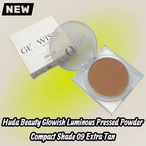 New Huda Beauty Glowish Luminous Pressed Powder Compact Shade 09 Extra Tan