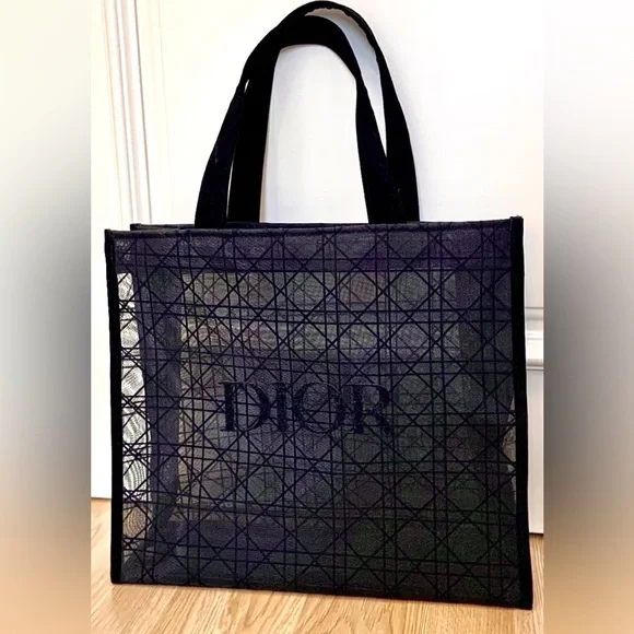 Christian Dior Beauty Parfums Makeup Black Velvet Mesh Large Tote Bag