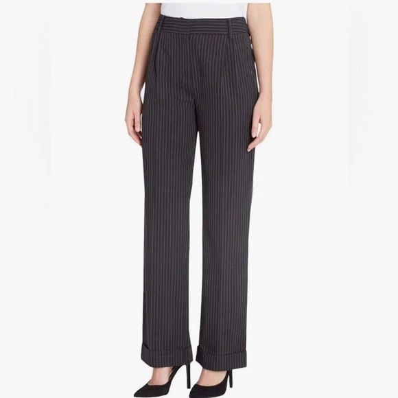 NWT Catherine Malandrino Womens Giraud High Rise Pinstripe Dress Pants Black 12