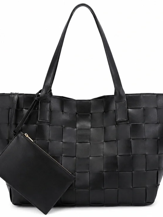 Steve Madden Black Woven Oversized Tote Quiet Luxury Bag NWOT