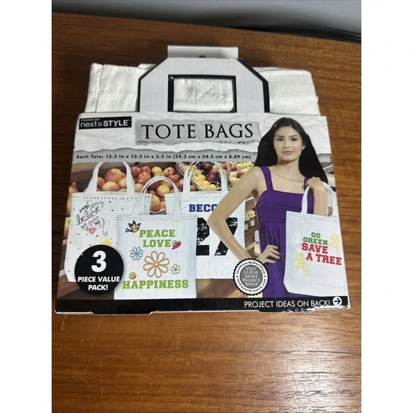 NEW - Styled Basics - Large White Canvas Tote Bag With Strap, 3-Pack