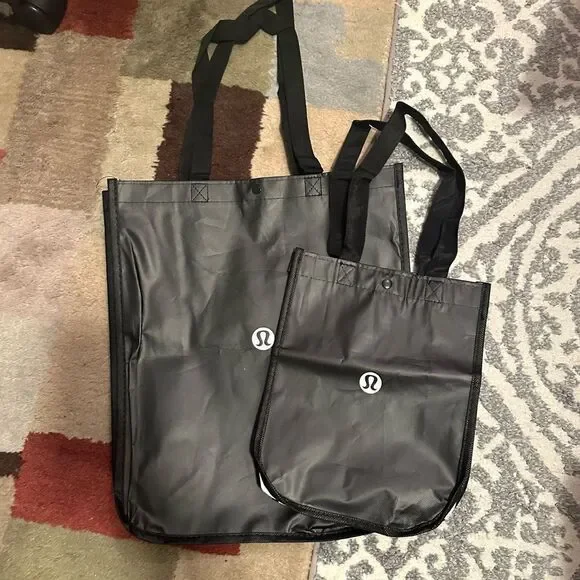 Bundle 2 Lululemon Reusable Shopping Gift Bag Totes Large & Small Black white