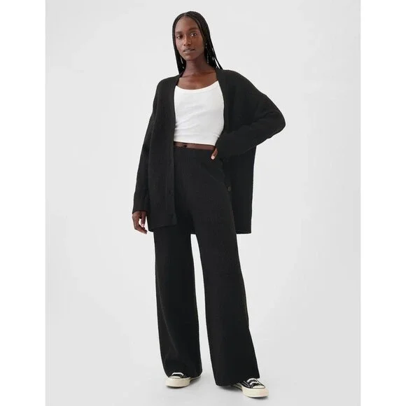 New Gap Large Pants CashSoft Shaker-Stitch Sweater Black Cotton Wide Leg Pull On