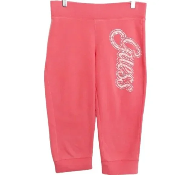 Guess Coral Capri Spellout Logo Gem Joggers EUC sz M
