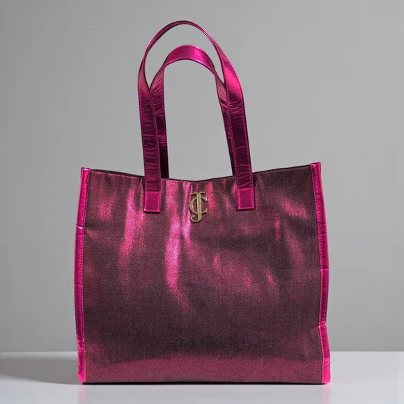 Juicy Couture Metallic Fuchsia Pink Tote Bag Gold JC Logo
