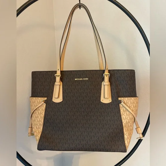 Dark Brown and Beige Bag Michael Kors Voyager East West Tote