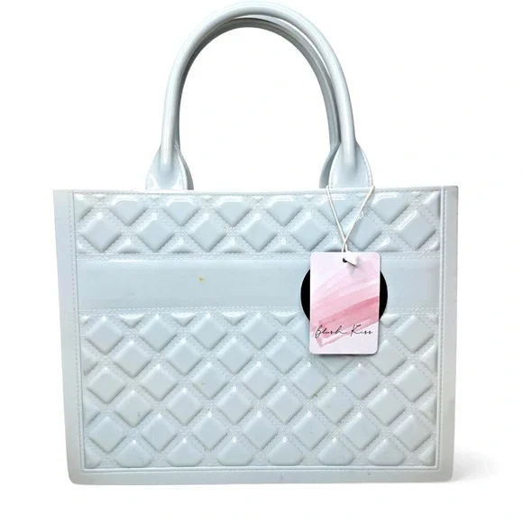 NWT Blush Kiss Quilted Jelly Tote Bag Women's Shopper Light Blue Minimalist