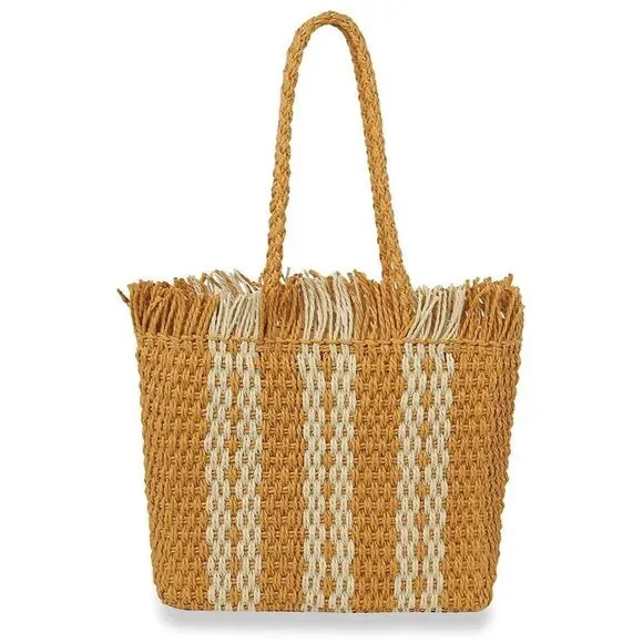 Women Mustard Straw Bag Summer Beach Large Tote Bag Handmade Woven