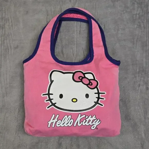 Hello Kitty Pink Canvas Tote Handbag with Snap and Zipped Inside Small Pocket