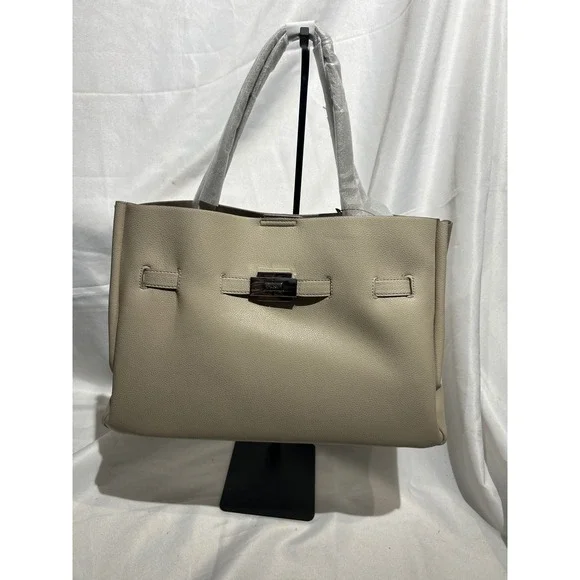 DKNY Beige Pebbled Leather Tote Bag Silver Hardware NWT
