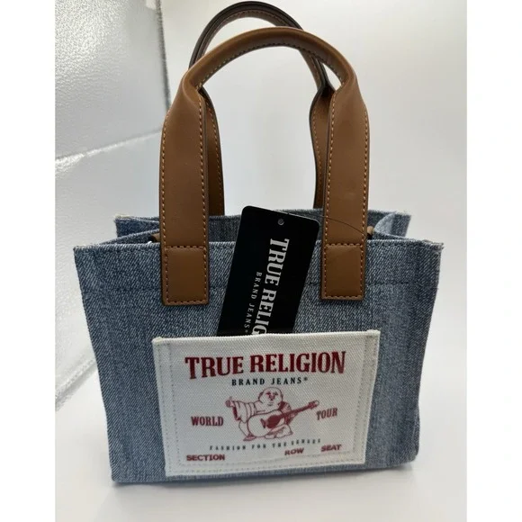 True Religion Women's Denim Tote Bag with Adjustable Strap New‎ With Tags