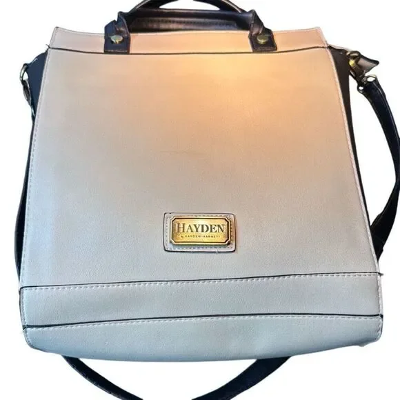 Hayden Women's Cream Black Crossbody Vegan Leather Handbag Hernnett Tote Bag