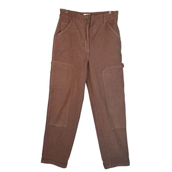 Aritzia Wilfred Free Brown Carpenter Pants High Waisted Utility Trousers Size 2