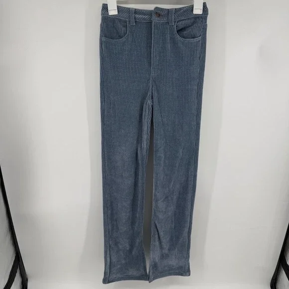 Zara Slim Flare Corduroy Pants Dusty Blue High Rise NWT Size 2 90s inspired
