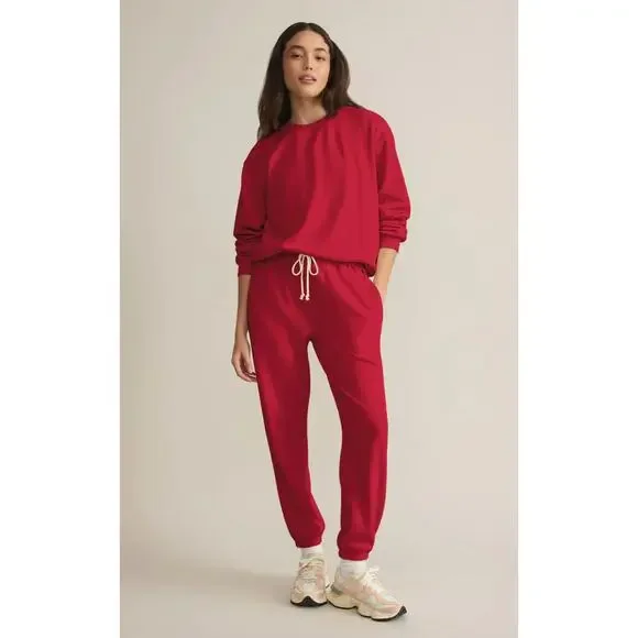 Z Supply Red Sweat Fleece Set: Sweatshirt, size L & Stadium Jogger, size XL