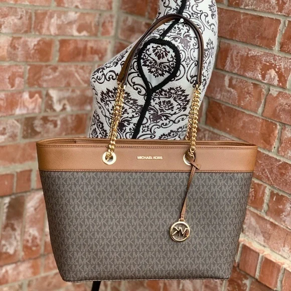 Michael kors shania large chain tote bag brown